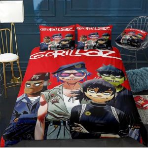 Parure De Lit Hip-Hogorillaz, Housse De Couette Pour Lit Double, Motif Groupe De Musique Gorillaz, Housse De Couette Pour Lit Double, Motif Dessin Anime, Pour Enfants, Pour La Maison - Neuf