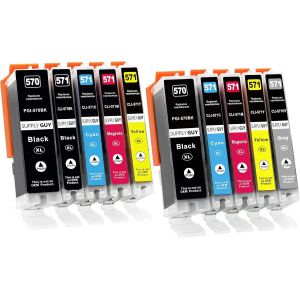 10 Cartouches D'Encre Avec Puce Compatible Avec Canon Pgi-570/Cli-571 Pour Pixma Mg7750 Mg7751 Mg7752 Mg7753 Ts8050 Ts8051 Ts8052 Ts8053 Ts9050 Ts9055 - Neuf