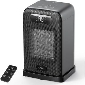 JGD-Chauffage d'Appoint 1500 W, Chauffage Electrique en C&eacute;ramique PTC avec Thermostat, 12H Minuterie, T&eacute;l&eacute;commande, Protection Anti-Surchauffe et Anti-basculement - Neuf