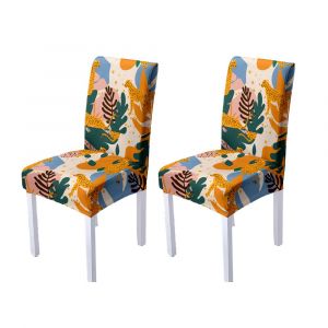 Lot De 2 Housses De Chaise Extensibles &Agrave; Imprim&eacute; L&eacute;opard Pour Salle &Agrave; Manger Et Cuisine - Orange - Neuf