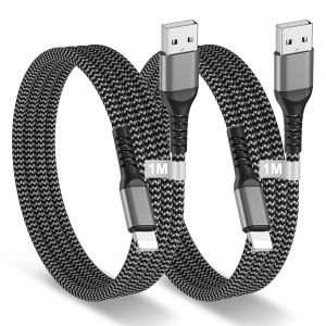 THEF-Cable iPhone 1M+1M Lot De 2, Certifié Mfi Nylon Cordon Cable Lightning Pour iPhone 14/13/12/11/Pro Max/x/8/7/6/5/Se,iPad, USB Lightning Fil Pour Apple Charge Rapide - Neuf