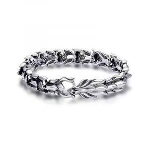 Bracelet Dragon Celtique Viking Nordique (20 Cm) Pour Homme, Bracelet Manchette Vintage En Acier Inoxydable Avec Cha&icirc;ne Gourmette Et Amulette Polie, Bijou Pa&iuml;en - Neuf