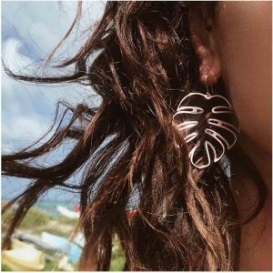Chenquansarl-Boucles D'oreilles Pendantes Bohème En Forme De Feuille De Palmier En Argent - Neuf