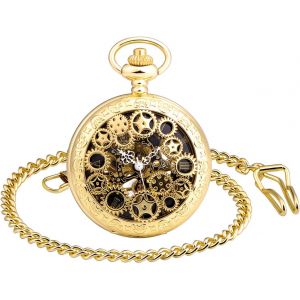 Nbgcm-Montre De Poche Mécanique Homme, Montre De Poche Vintage, Steampunk Gears Séries Squelette Cadran En Chiffres Romains, Boîtier D'acier Inoxydable Noir, Pour Homme Femme - Neuf