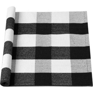 Paillasson &Agrave; Carreaux En Coton Noir Et Blanc,Tapis De Sol &Agrave; Carreaux Pour Int&eacute;rieur/Ext&eacute;rieur,Tapis Tiss&eacute; Lavable,Paillasson R&eacute;tro Pour Porche/Cuisine,61 X 88,9 Cm - Neuf