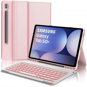 Coque Clavier Pour Samsung Galaxy Tab S10+ 12.4"", Clavier Galaxy Tab S10+ 12.4"" 2024, Azerty Français Rétroéclairé Clavier Bluetooth Détachable Pour Samsung Tab S10 Plus 12.4"", Rose - Neuf