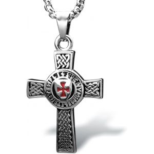 Trahoo-Collier Avec Pendentif En Forme De Croix De Templier Pour Homme Et Garçon En Acier Inoxydable Avec Chaîne De 63,5 Cm, 1.06 X 1.9 X 25inch, Acier Inoxydable, Pas De Gemme - Neuf