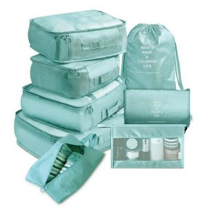Ensemble de 8 cubes de rangement pour voyage - Organisateurs pour valise, bagage cabine et sac &agrave; dos - Vert - Neuf