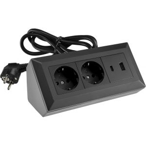 Bloc multiprise d'angle 2 prises avec protection USB-A USB-C PD avec c&acirc;ble de 1,5 m Noir - Neuf