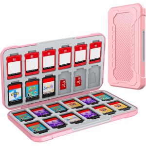 Kal-Rangement Jeux Switch Pour Nintendo Switch 2/Lite/Oled,Support De Stockage De Mémoire En Design En Fibre De Carbone Rose Avec 24 Fentes Carte Jeu Et 24 Fentes Carte Micro Sd - Neuf