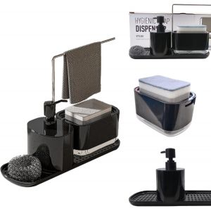 ERYI-Distributeur De Liquide Vaisselle De Cuisine,Organiseur D'Évier De Cuisine,Distributeur Savon Porte-Éponge De Qualité Supérieure 5 En 1,Avec Éponge, Porte-Serviettes - Neuf