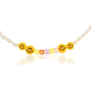 Kal-Collier Ras Du Cou Design Avec Perles D'eau Douce Et Émoticônes Souriantes ¿ Collier De Perles Unisexe ¿ Collier De Perles ¿ Étanche & Réglable ¿ Bijou De Plage Et De Festival Fait À La Main (Vis - Neuf