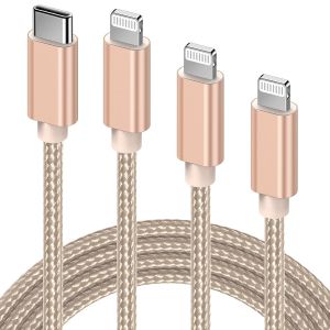 C&acirc;ble Usb C Vers Lightning,123m Lot De 3 C&acirc;bles Iphone Rapide En Nylon Tress&eacute;, Certifi&eacute;s Mfi Chargeur Rapide Pour Iphone Compatible Avec Iphone 12 11 Pro Max Xr X Xs 8 Plus 7 6s Ipad-Or - Neuf