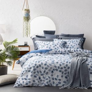 Sjzg-Housse De Couette 200x200 Coton - Motif De Bleu Feuilles, 100% Coton Lav&eacute;, Certifi&eacute; Oeko-Tex, Botanique Imprim&eacute;e Parure De Lit 2 Personnes 200x200 En Coton Avec 1 Taies D'oreiller 65x65 Cm - Neuf