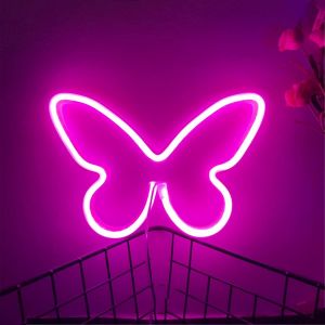 Applique Murale N&eacute;on En Forme De Papillon Rose - Alimentation Usb Ou Piles - Veilleuse Led Pour Chambre De Fille - Publicit&eacute; Pour Mariage Ou Bar - Neuf