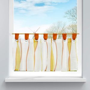 1 Pièce Rideau Brise-Bise Motif De Vagues À Passants En Polyester Passe Tringle Transparent Décoration Pour Chambre Salle Be Bain Cuisine Orange H/L 45/90cm - Neuf