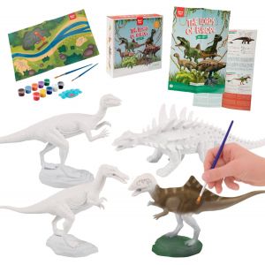 KALANKA-Kit de Peinture Dinosaures pour Enfants de 3 à 7 Ans [Les Seigneurs de l¿Europe] ¿ Jeu pour Peindre d¿Art avec 4 Dinosaures, 10 Peintures, 2 Pinceaux, Poster Éducatif et Tapis de Jeu - Neuf