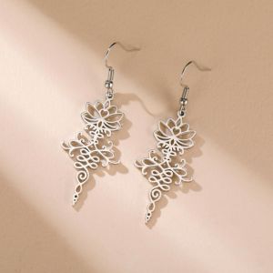 Kal-Boucles D'oreilles À Pendentifs De Yoga Fleur De Lotus En Acier Inoxydable Bijoux D'inspiration Bouddhisme Unalome Pour Femmes Charmeuses - Neuf