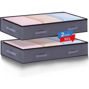 Lot De 2 90L Sac De Rangement Sous Lit,Pliable Boite Rangement Sous Lit Avec Poignée Épaissie,Sacs De Rangement Pour Couvertures De Grande Capacité Pour Couettes,Draps,Vêtements,Oreillers - Neuf