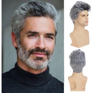 Tianyi-Perruque Pour Hommes Perruque Gris Court Synthétique Chaleur À La Chaleur Naturelle Halloween Perruque Jeu De Rôle - Neuf