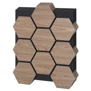 Lot de 4 Panneaux en Mousse Acoustique Hexagonales 81x66cm COSTWAY-9 Planches en Bois-Auto-Adh&eacute;sifs-pour Murs/Plafonds de Studio - Neuf