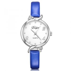 Duoya Femmes Exquis &Eacute;l&eacute;gant Cadran Rond Analogique Pu Montre-Bracelet Robe Montre &Agrave; Quartz (Bleu Royal) - Neuf