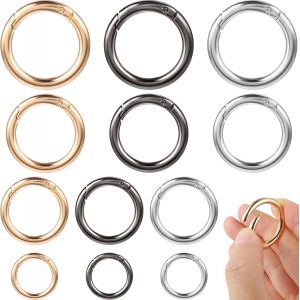 CHECARZHN--NO1-Lot De 12 Mousquetons Ronds Solides - En Acier Inoxydable - Pour Porte-Clés, Sac À Dos, Pendentif - Doré/Argenté - Neuf