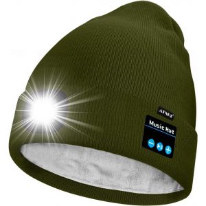 Unisexe LED Bluetooth Bonnet Lampe Frontale,USB Rechargeable 4 LED Musique Parleur Chapeau de Course Lumi&egrave;re Chaud Polaire Doubl&eacute;e Tricot Bonnet Cadeaux pour Hommes et Femmes.[F141] - Neuf