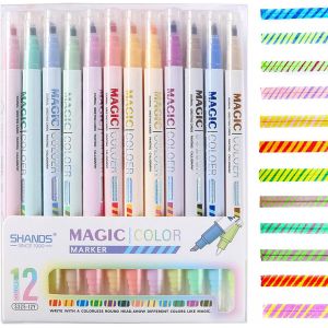 Stylo Surligneur &Agrave; Double Extr&eacute;mit&eacute;,12 Pc Stylo &Agrave; Changement Couleur Avec Double Pointe Pour Scrapbooking,Planificateur,Calendrier,Carnet De Notes - Neuf