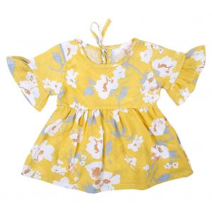 Robe Bebe Enfant Mignonne A Volants Et Manches Courtes, Imprime Floral, Col Rond, Printemps-Ete (Jaune 70) - Neuf
