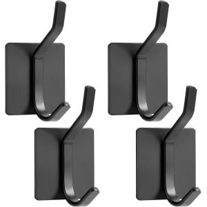 4 Pi&egrave;ces Crochet Adhesif Mural, Double Crochet Autocollant Solides Mural Adhesif Peut &Ecirc;tre Utilis&eacute; Sur Les Armoires, Les Portes, Les Murs, Sans Percer, Antirouille (Noir)[POU8805124] - Neuf
