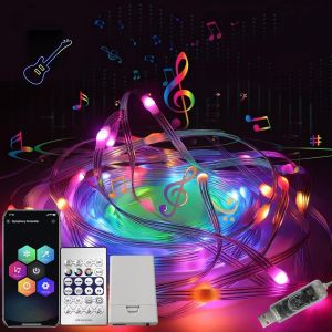 JGD-Guirlande lumineuse LED RVB de 10 m pour l'int&eacute;rieur et l'ext&eacute;rieur - Alimentation USB - Application et t&eacute;l&eacute;commande - Synchronisation de la musique - Minuterie - &Eacute;tanche IP65 - Pour No&euml;l, f&ecirc;te - Neuf