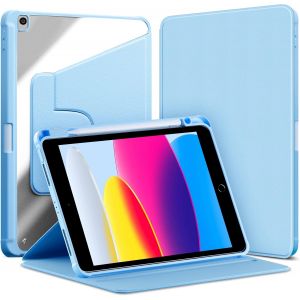 LORANKA-Coque Rotatif pour iPad 9&egrave;me/8e/7e G&eacute;n&eacute;ration 10,2 Pouces avec Porte-Stylet, iPad Air 10,5 3&egrave;me Gen/Pro 10,5 &Eacute;tui &agrave; Rabat, Transparent Dos Housse, Support Rotative &agrave; 360 Degr&eacute;s, Bleu Clair - Neuf