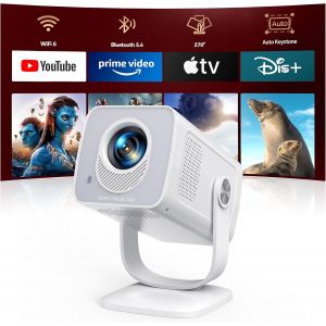 VornixorSarlshop-Mini Projecteur 4KApp Int&eacute;gr&eacute;e & Auto KeystoneAndroid 13, Videoprojecteur Portable WiFi6 Bluetooth 5.4 avec Rotation 270&deg;, Mini Video Projecteur Portable 1080P FHD Home Cin&eacute;ma/Ext&eacute;r - Neuf