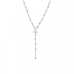 Collier Argent Rhodié Cravate Croix Et Pierres Labradorite - Neuf
