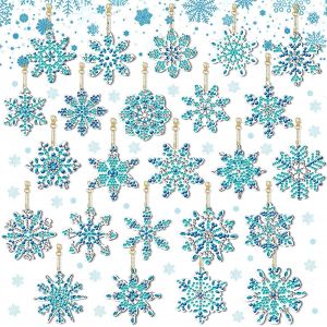 Ayuhr-24 Pièces Snowflake Bricolage Porte-Clés Diamant Peinture Porte-Clés 5d Plein Forage Strass Mosaïque Faisant Des Kits Diamond Art Painting Keychain De Noël Ornement Suspendu Pendentifs - Neuf