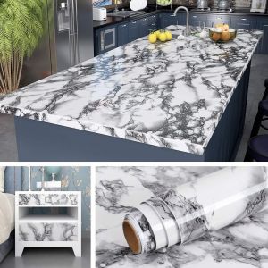 Papier Adhésif pour Meuble Cuisine de Marbre Gris de 60CM*5m Revêtement Plan de Travail Adhésif Décoratif Étanche Lavable Amovible Papier Peint Marbre Gris pour Salle de Bain Placard - Neuf
