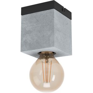 KAL-Luminaire Plafonnier Prestwick 3, Lustre Salon Au Style Industriel En Béton Gris Et Métal Noir, Lampe De Plafond Pour Chambre À Coucher, Douille E27 - Neuf