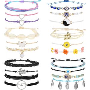 Kalanka-20 Pièces Bracelet Cordon Femme Boho Bracelet D'amitié De Vague De Surf De Plage Pour Femmes Bracelets Tressés À La Main Réglables Bracelet Boheme De Corde Ete Bijoux Pour Femme Fille - Neuf
