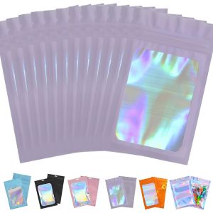 Lot De 100 Sacs En Mylar Étanches Aux Odeurs-Sachets Refermables En Plastique Pour Bonbons-Pour Brillant À Lèvres,Bijoux,Cils,Aliments,Cadeau-7 X 10 Cm-Fermeture À Glissière-Violet - Neuf