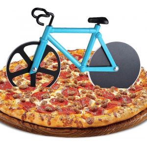 Coupe-Pizza Double En Acier Inoxydable,Lames Super Tranchantes Avec Revêtement Antiadhésif Et Béquille (Bleu) - Neuf