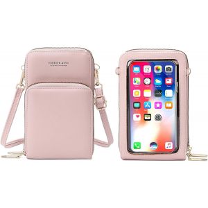 RFCBC-Sac à Bandoulière pour Téléphone Portable Femmes Sac à Ecran Tactile Cuir PU Pochette Portefeuille Femme Porte Cartes avec Bandoulière et Dragonne - Neuf