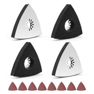 4 Pièces Triangle Patin De Ponçage, 80mm Plateau De Ponçage Outil Multifonction, Aver 8 Pièces Papier De Verre, Pour Bois, Métal, Plastique Dur, Plâtre, Ponçage, Dérouillage - Neuf