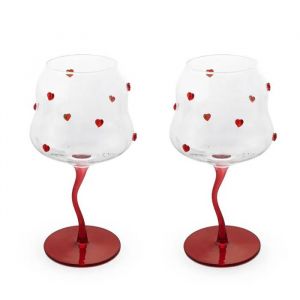 Set 2 Calici Cocktail 450ml Decorazione Cuori Rossi - Neuf
