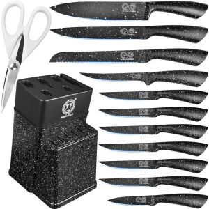 Oayew-Knife Block Set, Stainless Steel Kitchen Knives Set With Holder, Professional Japanese Chef Knife Set, Carving Slicing Paring Bread Knife, Steak Knives - Neuf