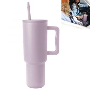 Gobelet Isotherme En Acier Inoxydable De 1,2 L (40 Oz) Avec Poign&eacute;e Et Couvercle &Agrave; Paille Pour La Voiture Et La Maison - Violet - Neuf