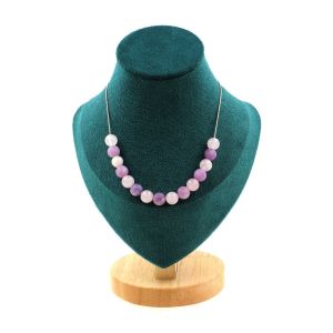Collier 15 Perles Quartz Rose + Mica Violet Mat 8 Mm Chaine En Acier Collier Femmes, Hommes. Taille Personnalisable. - Neuf