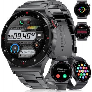 Kal-Montre Connectée Pour Homme Avec Fonction Téléphone, Amoled 1,43"", 120 Modes Sportifs, Étanche Ip68, Batterie 400 Mah, Design Business Tendance Avec 2 Bracelets - Neuf