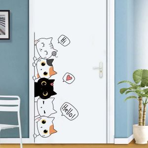 Eryi-Autocollant Cartoon Stickers Chat, Autocollant Mural Animaux Peints, Enfants Autocollants Chambre Cartoon Pattern Bedroom Wall Sticker Children's Room Door Sticker Room Decoration Home Decoratio - Neuf