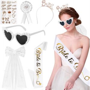 Checarzhn--No1-6 Pièces Evjf Accessoires Femme, Degu Ment Evjf, Voile Mariée Bandeau Broche, Bride To Be Sash, Lunettes Solei, Bride Tatouages, Pour Mariages Enterrement De Vie De Jeune Fille - Neuf